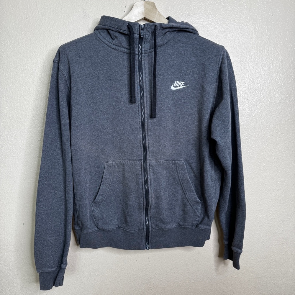 Nike Club Fleece Sweater Men's Medium Charcoal Gray Full-Zip Hoodie Y2K